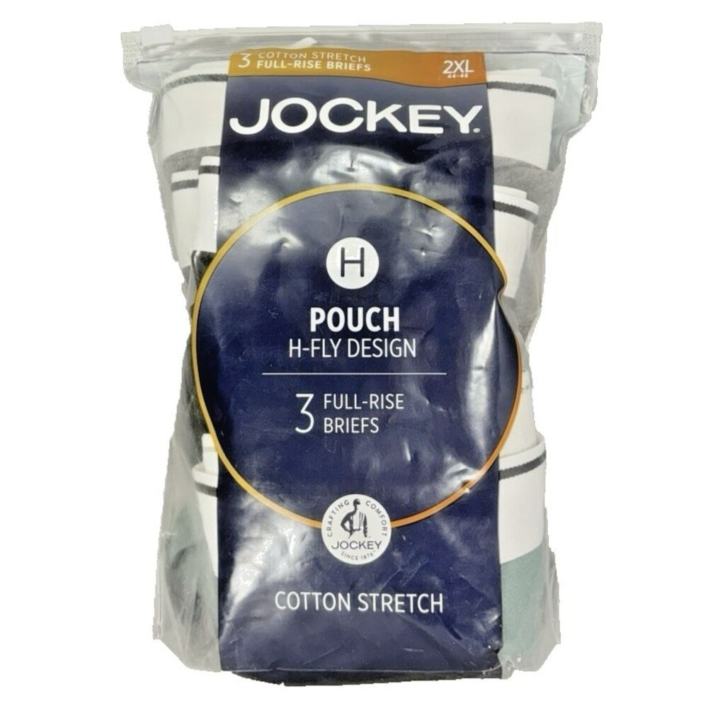 Men's Jockey Pouch H Fly Full Rise Brief Underwear XXL 3 Pk Black Gray Green 46